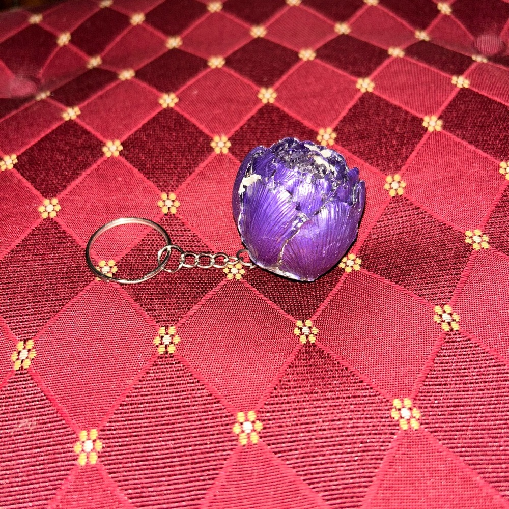 Purple metallic flower key chain